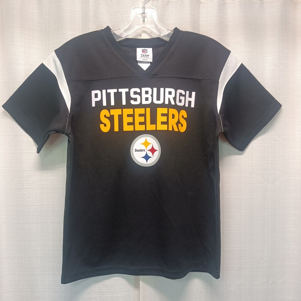 NFL Team Apparel Pittsburgh Steelers Youth Jersey Shirt Black M 10/12 Mesh